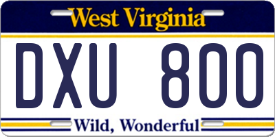 WV license plate DXU800