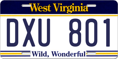 WV license plate DXU801