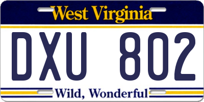 WV license plate DXU802