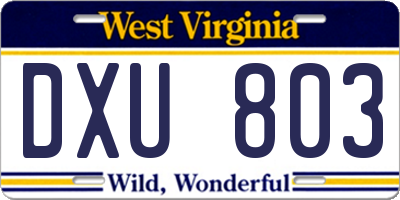 WV license plate DXU803