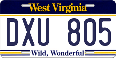 WV license plate DXU805