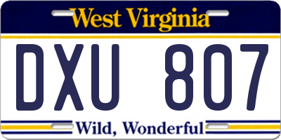WV license plate DXU807