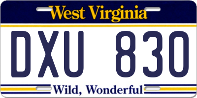 WV license plate DXU830