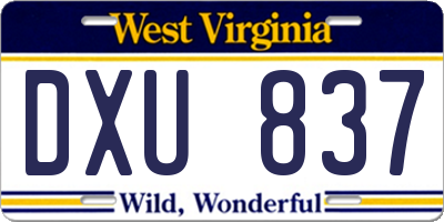 WV license plate DXU837