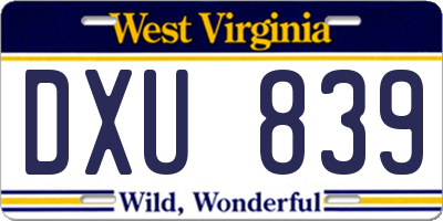 WV license plate DXU839