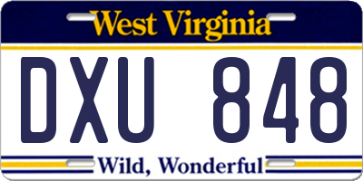 WV license plate DXU848