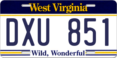 WV license plate DXU851