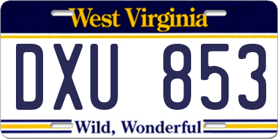 WV license plate DXU853