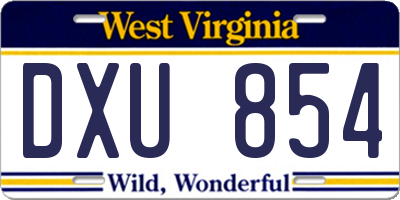 WV license plate DXU854