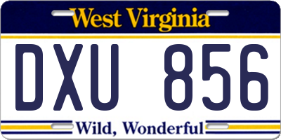 WV license plate DXU856