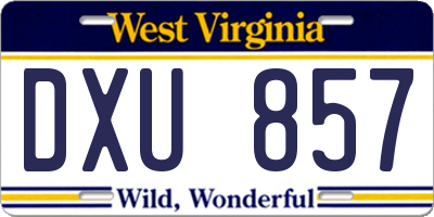 WV license plate DXU857