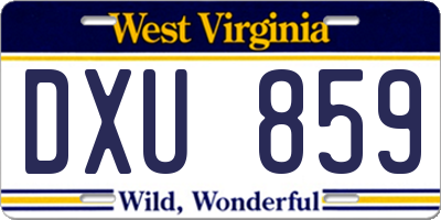 WV license plate DXU859