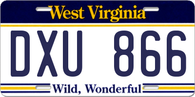 WV license plate DXU866