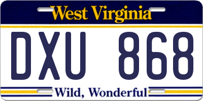 WV license plate DXU868
