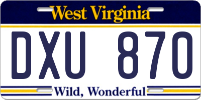 WV license plate DXU870