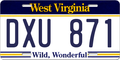 WV license plate DXU871