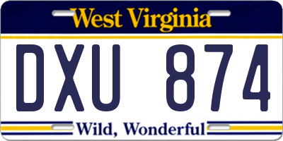 WV license plate DXU874
