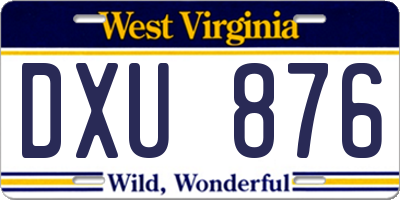 WV license plate DXU876