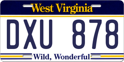 WV license plate DXU878