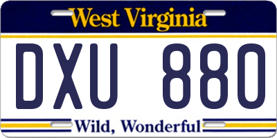 WV license plate DXU880