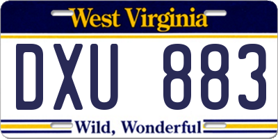 WV license plate DXU883
