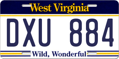 WV license plate DXU884