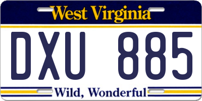 WV license plate DXU885