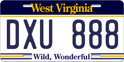 WV license plate DXU888
