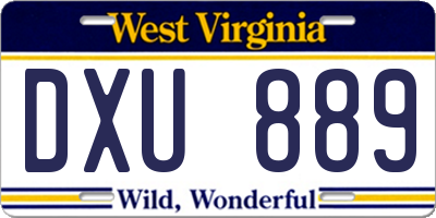 WV license plate DXU889
