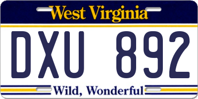 WV license plate DXU892