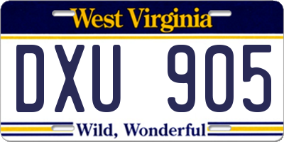 WV license plate DXU905