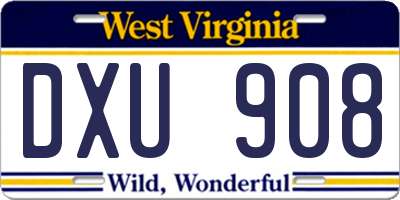 WV license plate DXU908