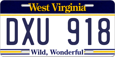 WV license plate DXU918