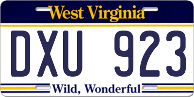 WV license plate DXU923