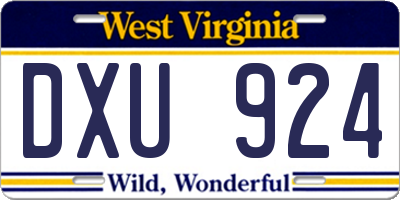 WV license plate DXU924