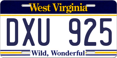 WV license plate DXU925