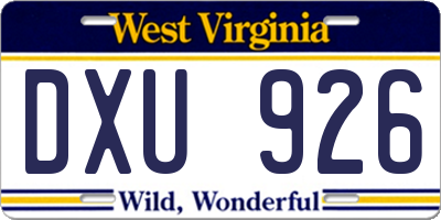 WV license plate DXU926