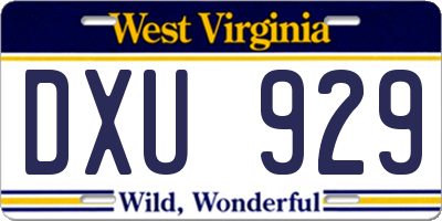 WV license plate DXU929