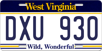 WV license plate DXU930
