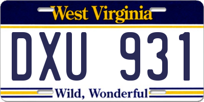 WV license plate DXU931