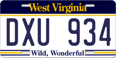 WV license plate DXU934