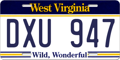 WV license plate DXU947