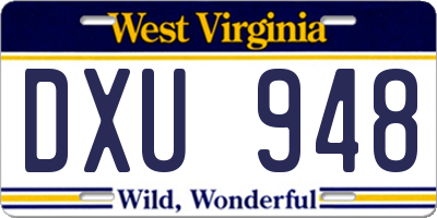 WV license plate DXU948
