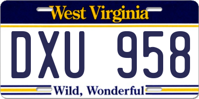 WV license plate DXU958