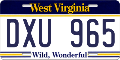 WV license plate DXU965