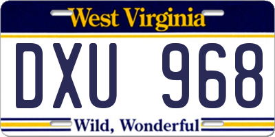 WV license plate DXU968
