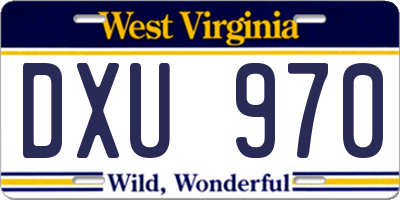 WV license plate DXU970