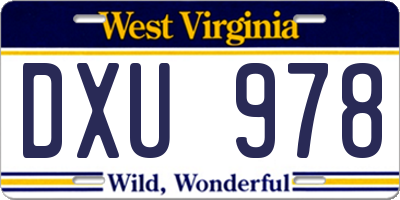 WV license plate DXU978