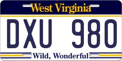 WV license plate DXU980