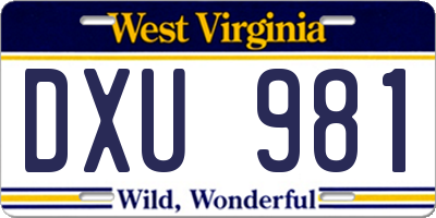 WV license plate DXU981